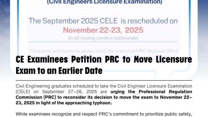 CE Examinees Petition PRC to Move Licensure Exam to an Earlier Date